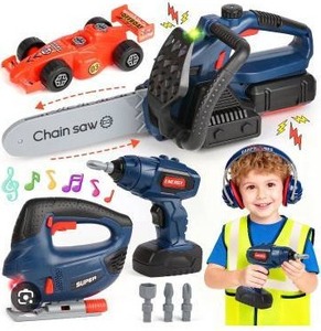 lot 12048 image: Childrens Pretend Play Tool Set with Power Tools and Accessories