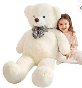 lot 12055 image: Large White Plush Teddy Bear with Checkered Bow