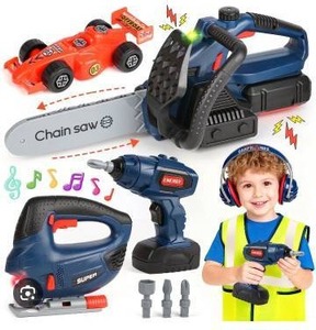 lot 12120 image: Childrens Pretend Play Tool Set with Power Tools and Accessories