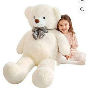 lot 12135 image: Large White Plush Teddy Bear with Checkered Bow