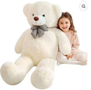 lot 12163 image: Large White Plush Teddy Bear with Checkered Bow