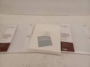 lot 12165 image: Lot of 2 Clear Shower Curtain Liners and Shower Curtain