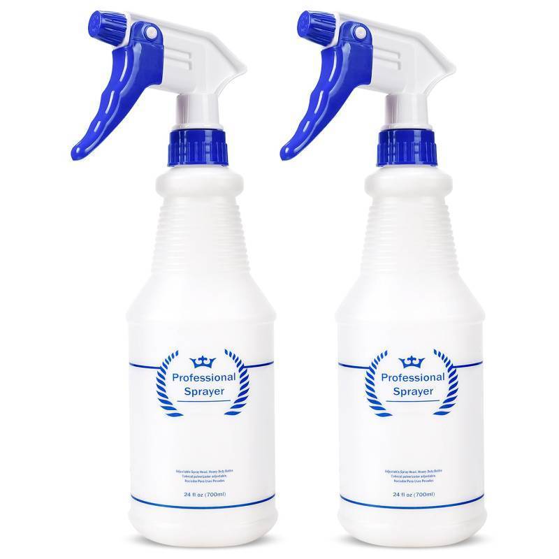 lot 56088 image: Plastic Spray Bottle, Empty Spray Bottles (2 Pack 24 Oz), All-Purpose Sprayer for Cleaning Solutions, Hair Spray, Bleach, Planting, BBQ, Mist & Stream Water Spraying Bottle with Adjustable Nozzle (missing spray Nozzle) - Retail $7