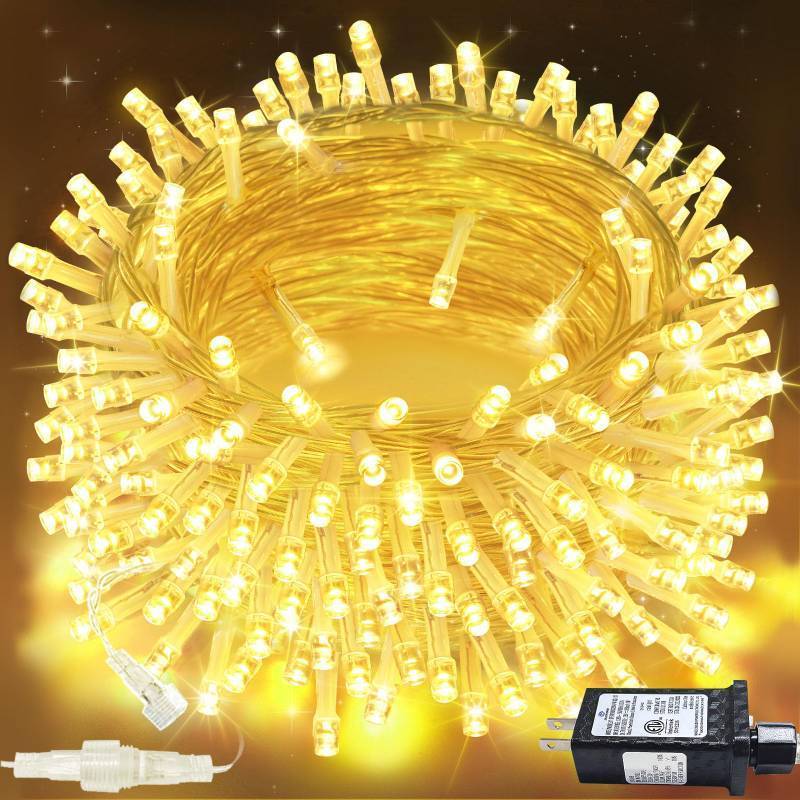 lot 56102 image: Connectable 200 LED String Lights Indoor Outdoor with Timer, 66FT 13 Modes Warm White Christmas Lights Waterproof, Twinkle Fairy Lights Plug in Clear Wire for Christmas Tree, Bedroom, Classroom Decor - Retail $17