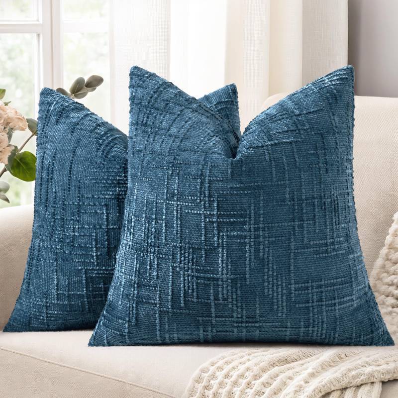 lot 56103 image: Navy Blue Chenille Euro Sham Throw Pillow Covers 22x22 Set of 2 Textured Soft Cozy Slubby Couch Pillow Covers Modern Farmhouse Boho Decorative Pillow Cases for Bed Sofa Living Room - Retail $25