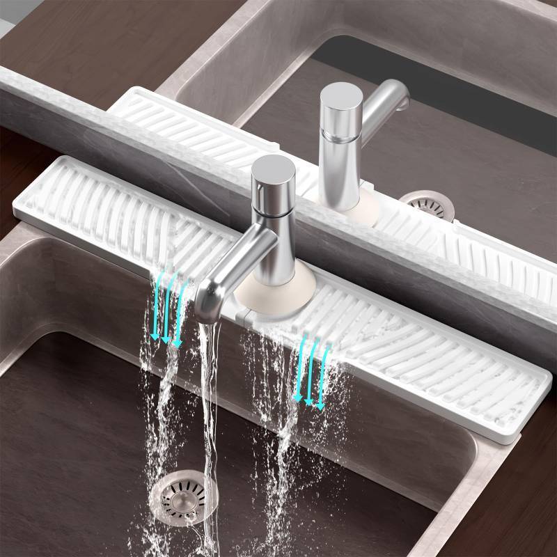 lot 56110 image: Faucet Mat for Kitchen Sink - Fast Drying Sink Splash Guard, Multi-Slope Fast Self-Draining Stone Sink Mat for Kitchen Faucet, Sink Faucet Mat Splash Guard Keep Countertops Dry (23.6x4) - Retail $9