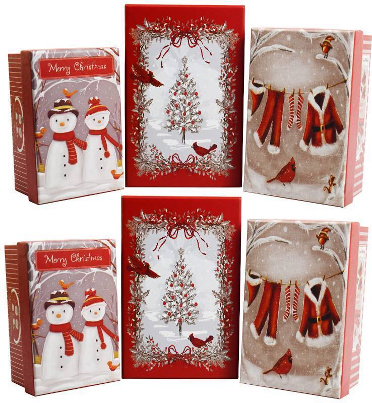 lot 56134 image: Set of 2 Elegant Decorative Holiday Themed Nesting Gift Boxes -3 Boxes- Nesting Boxes Beautifully Themed and Decorated - Retail $64