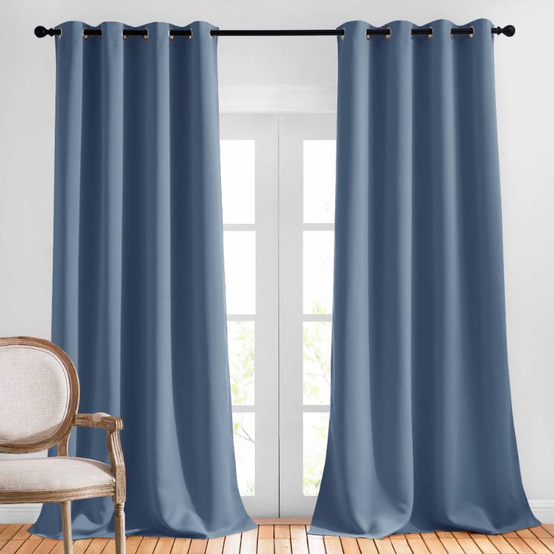 lot 56163 image: Stone Blue Blackout Curtains 90 inches Long, Grommet Thermal Insulated Room Darkening Window Treatments Voice Reducing for BedroomPatio Door, 2 Panels, W52 x L90 - Retail $34