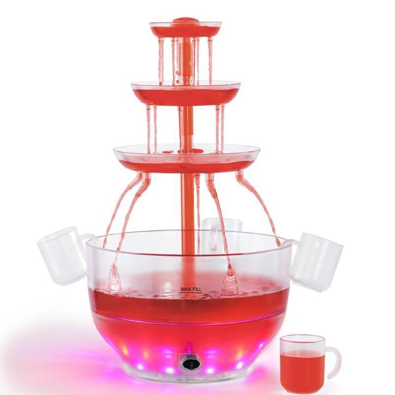 lot 56183 image: Drink Fountain for Parties - 1.5 Gal, 3 Tier Punch Bowl Drink Tower, LED Base, 4 Reusable Cups - Drink Dispenser Machine for, Juice, Punch, Pani Puri Fountain for Party Hosting Supplies - Retail $60