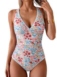 lot 26864 image: One Piece Swimsuit for Women Tummy Control Ruched Bathing Suit Push Up Tie Back Swimwear Shell Stitched M - Retail $39