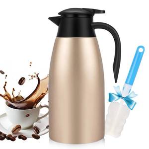 lot 26873 image: 68OZ Thermal Coffee Carafes for Keeping Hot, 2 Liter Stainless Steel Thermal Carafe, Double Wall Vacuum Insulated Pitcher Tea Pot for Coffee Tea Keep Hot 12 Hours, Gold - Retail $20