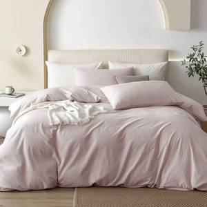 lot 26935 image: Oversized Queen Duvet Cover Set, 3-Piece - 100% Washed Cotton, Linen-Like Soft & Breathable with Zipper Closure, Includes 98x98 Inch Cover & 2 Pillowcases, Heathered Greyish Pink - Retail $80