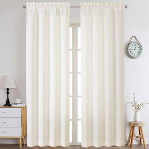 lot 26939 image: Light Filtering Curtains 96 Inch Length 2 Panels Set, Faux Linen Textured Soft Airy Privacy Yellowish Farmhouse Curtain Drapes for Bedroom, Each 40Wx96L Inches, Cream - Retail $17