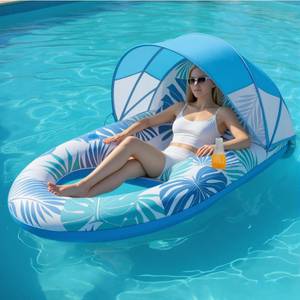 lot 26955 image: Pool Floats for Adults with Canopy, Grand Extra Large Inflatable Chair Lounger Floaties with Adjustable Sun Shade Cover, Drink Holder, Travel Pool Beach Lake Swim Inflatables Water Floating Rafts - Retail $40