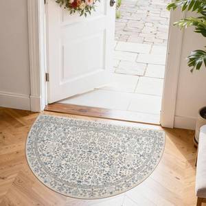 lot 26981 image: Zenith Blue Floral Area Rug for Entryway 2x3 Vintage Washable Rug Half Circle Botanical Non-Slip Doormat Semicircular Low-Profile Soft Small Throw Carpet for Entrance Kitchen Bedroom Bathroom - Retail $25
