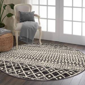 lot 26983 image: Moroccan Washable Round Area Rug, 4ft Non-Slip Distressed Black Area Rug for Bedroom, Soft Non-Shedding Circle Rug Bedside Carpet for Living Room Dining Room Bedroom - Retail $38