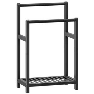 lot 26997 image: Freestanding Towel Rack for Bathroom, 2 Tier Decorative Bamboo Blanket Rack, Quilt Display Stand with Storage Shelf, 16.5 L x 9.4 W x 30.5 H, Bedroom, Living Room, Black BK02LB01 - Retail $26