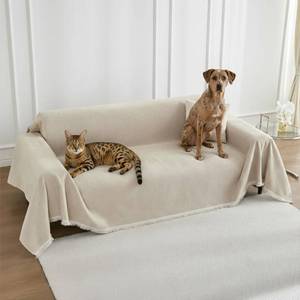 lot 27002 image: Couch Cover Blanket - Thick Chenille Sofa Cover Protector for Large Couch, Washable Slip Sofa Throw for Dogs, Pets, Cats, Chairs, Cushions & Sectional Seats (71 x 118, Light Brown) - Retail $48