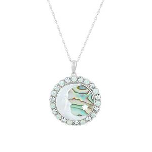 lot 101 image: Brilliance Fine Jewelry Mother of Pearl Abalone Crystal Moon Star Pendant in Sterling Silver 18