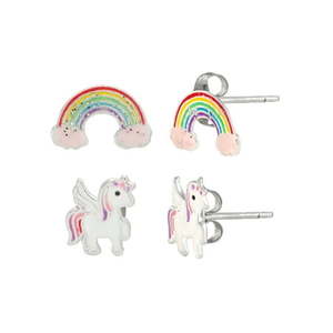 lot 102 image: Brilliance Fine Jewelry Girl��s Sterling Silver Rainbow and Unicorn Stud Earring Set