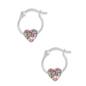 lot 104 image: Brilliance Fine Jewelry Girl��s Sterling Silver Crystal Heart Hoop Earrings
