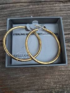 lot 107 image: Brilliance Sterling Silver & 18K Gold Plated Hoop Earrings