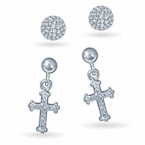 lot 109 image: Brilliance Fine Jewelry Rhodium Plated Sterling Silver Crystal Ball and Diamond Cut Cross Women s Earrings