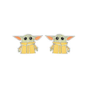 lot 113 image: Star Wars The Child Stud Earrings Green  Sterling Silver  2.20 x 2.00 Inches