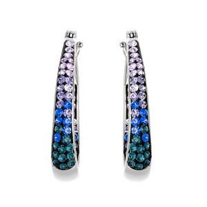lot 119 image: Brilliance Women s Sterling Silver Multi Blue Crystal Hoop Earrings