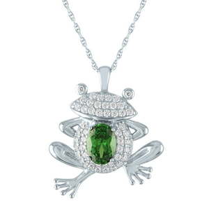 lot 120 image: Brilliance Fine Jewelry Frog Pendant Simulated Emerald & CZ Necklace in Sterling Silver  18��