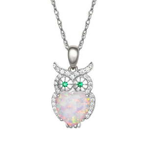 lot 123 image: Brilliance Women s Sterling Silver Cubic Zirconia Opal Heart Owl Pendant Necklace  18  Chain