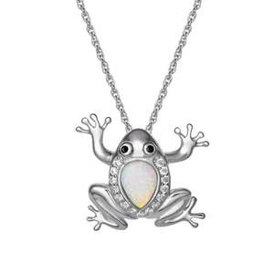 lot 124 image: Brilliance Fine Jewelry Sterling Silver Cubic Zirconia and Created Opal Frog Pendant  18  Chain