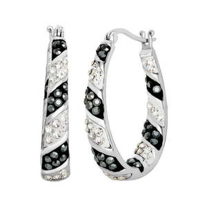 lot 126 image: Brilliance Fine Jewelry Sterling Silver Clear and Black Crystal Hoop Earrings