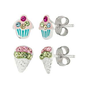 lot 130 image: Brilliance Fine - Women s Girl��s Sterling Silver Crystal Cupcake and Snow- cone Stud Earring Set