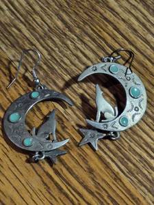 lot 135 image: Native American Moon and Star Earrings Set - Sterling Silver - Non-Magnetic