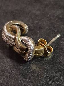 lot 159 image: Heart Shaped Stud Earrings with Crystal Accents - Metal Unknown - Not Magnetic