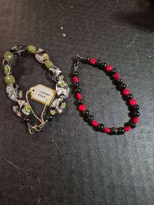 lot 163 image: Cuban Pine Glass Bead Necklace and Red Black Beaded Necklace Set