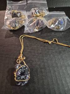 lot 165 image: Natural Amethyst Crystal Pendant Necklaces with Gold Wire Wrap