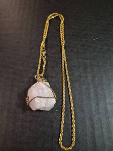 lot 167 image: Rose Quartz Crystal Pendant Necklace with Gold Chain