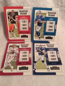 lot 1053 image: 2021 Panini Contenders Quarterbacks Football Season Ticket Cards - Mayfield, Goff, Garoppolo, Wentz