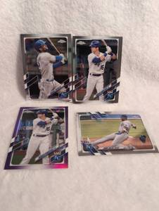 lot 2002 image: Kansas City Royals Topps Chrome Baseball Card Lot - Michael Taylor, Andrew Benintendi (2x), Jorge Soler - 4 ct