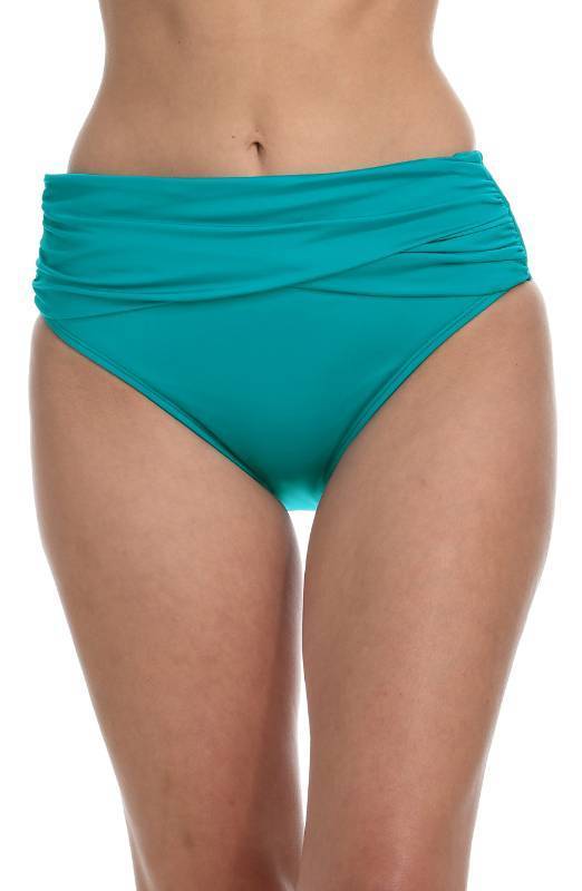 lot 3336 image: La Blanca Womens Island Goddess Banded Mid Waist Pant Bikini Swimsuit Bottom, Turquoise, 6 - Retail $61