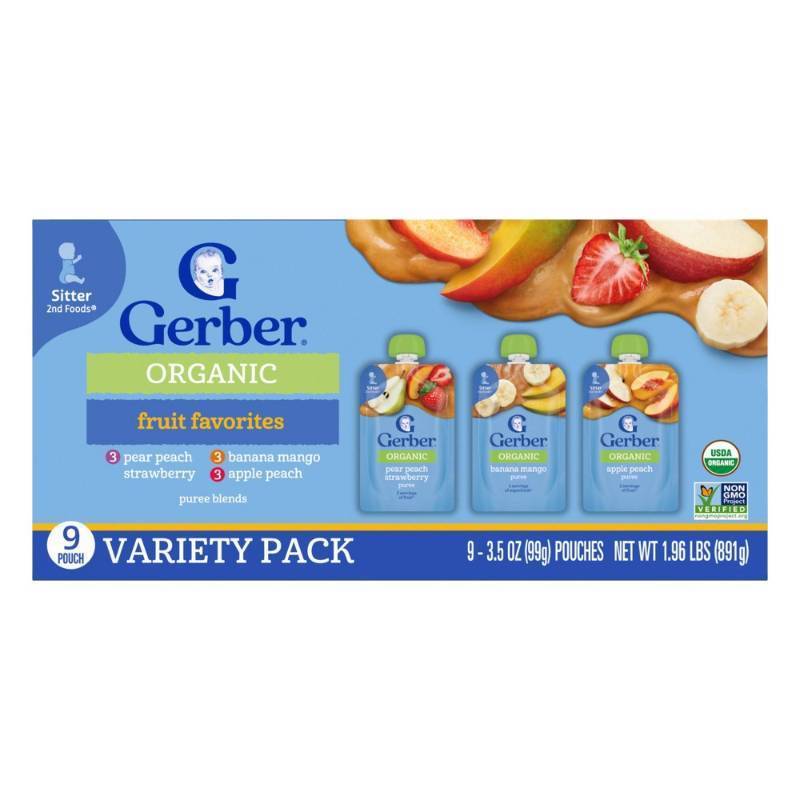 lot 3352 image: Gerber Organic Baby Food Stage 2 Fruit & Veggie Puree Pouches Value Pack - 9ct31.5oz - Retail $27