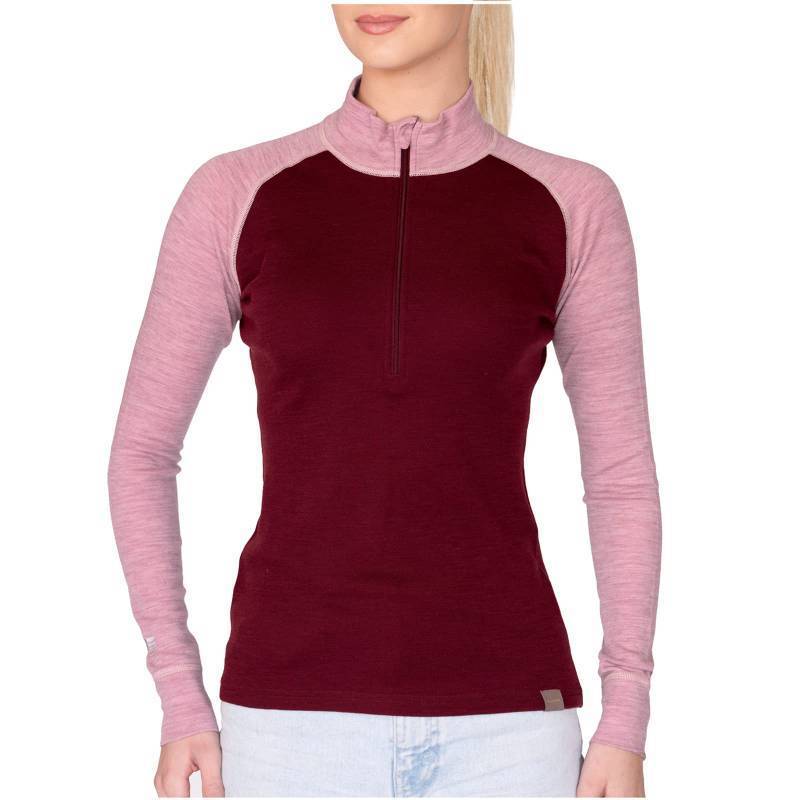 lot 3355 image: MERIWOOL Womens Base Layer 100% Merino Wool Midweight 250g Half Zip Sweater for Women Pink HeatherWine XS - Retail $65