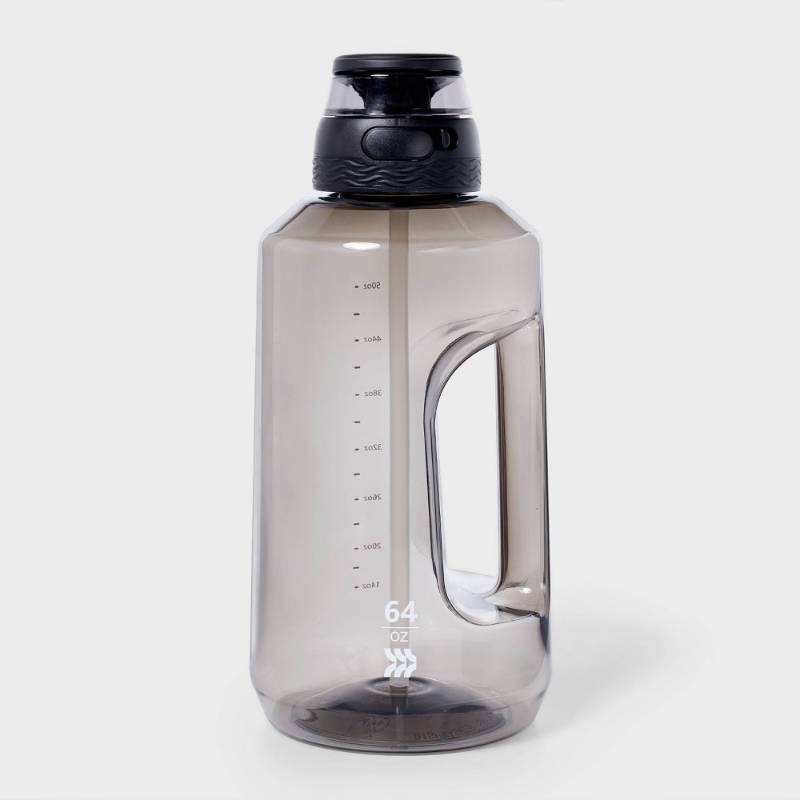 lot 3361 image: 64oz Tritan Beverage Plastic Water Bottle Black - All In Motion BPA-Free Portable Drinkware - Retail $30
