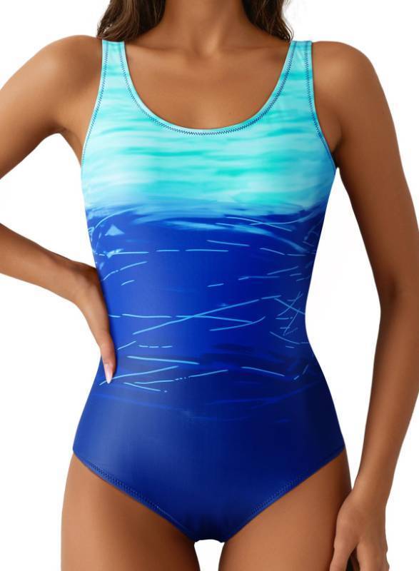 lot 3371 image: Aleumdr Womens One Piece Swimsuits Criss Cross Back Tummy Control Bathing Suits Racing Training Sports Athletic Monokini Blue X-Large