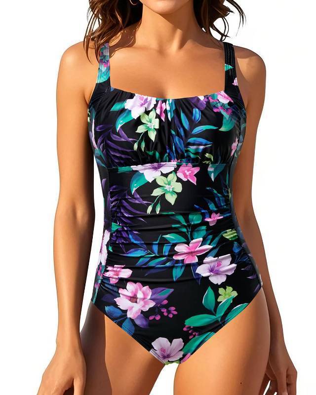 lot 3398 image: Aqua Eve One Piece Bathing Suit for Women Tummy Control Swimsuit Slimming Vintage Swimwear Floral L
