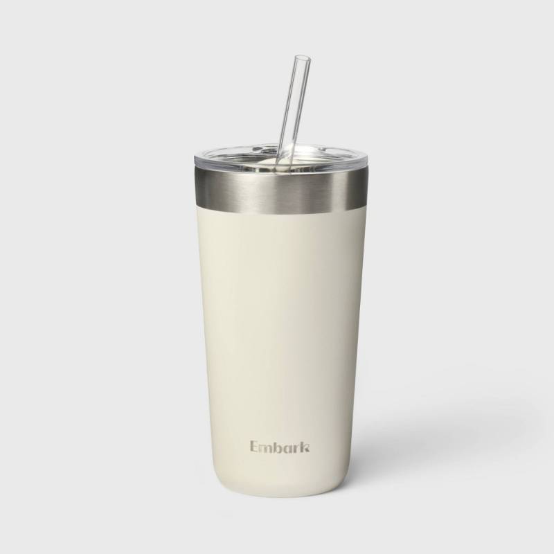 lot 3399 image: 20oz Stainless Steel Tumbler with Straw Cream - Embark BPA-Free, Portable Drinkware