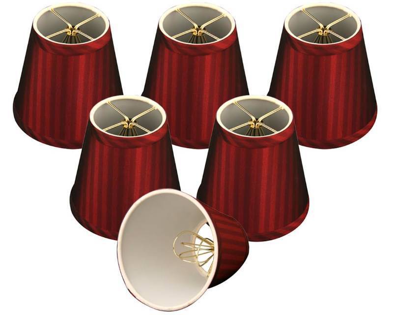 lot 3418 image: Royal Designs CS-1010-5-BURST-6 Clip On Empire Chandelier Lamp Shade, 3 x 5 x 4.5, Burgundy Stripe, Set of 6