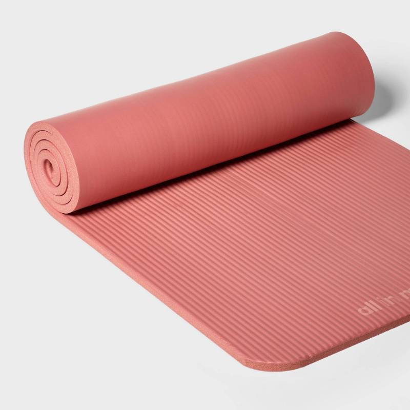 lot 3422 image: Premium Fitness Yoga Mat 15mm Orange - All In Motion Standard Size, Low Tack Grip, Solid Pattern - Retail $31